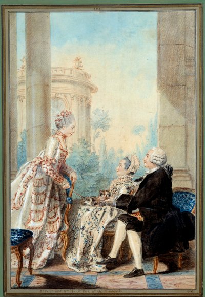Monsieur og Madame de Saint Vast og Mademoiselle de Beauregard Akvarel af Louis Carrogis dit Carmontelle af Carmontelle