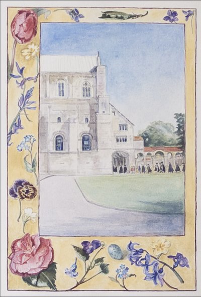 Winchester Cathedral, korister på vej til træning, 2007 (wc på papir) af Caroline Hervey Bathurst