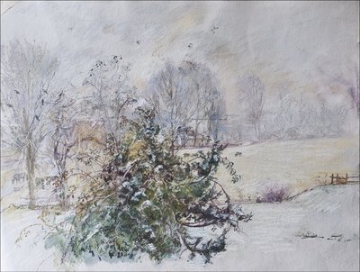 Vinter fra vores vindue, 2009 (pastel & wc på papir) af Caroline Hervey Bathurst