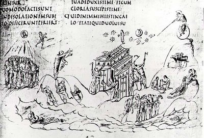 Forskellige scener, der illustrerer en af salmerne, fra Utrecht Psalter, kopi af originalen fra Reims nu i Utrecht University Library (pen og blæk) af Carolingian School