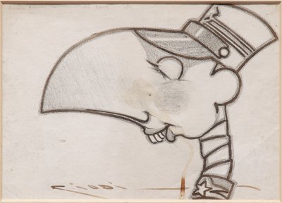 Soldat (sort blæk og kul på papir) af Casimiro Jodi