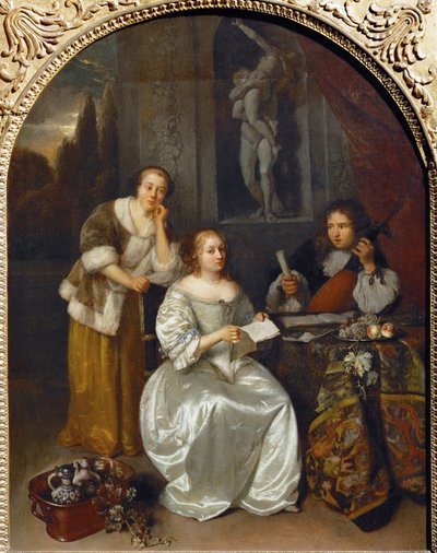 La lecon de chant - Sanglektionen ... af Caspar (studio of) Netscher