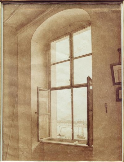 Udsigt fra kunstnerens atelier (venstre vindue) af Caspar David Friedrich