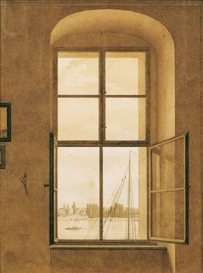 Udsigt fra kunstnerens atelier (højre vindue) af Caspar David Friedrich