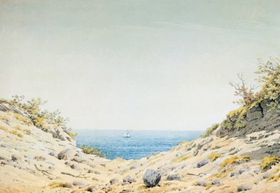 Udsigt gennem en lavning mod havet af Caspar David Friedrich