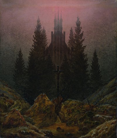 Kors og katedral i bjergene af Caspar David Friedrich