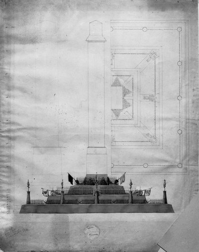 Design til et krigsmindesmærke (blyant, blæk & wc på papir) af Caspar David Friedrich