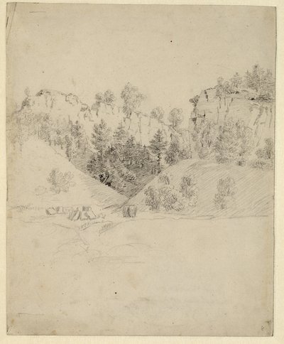 Tysk: Landschaft mit einem Steinbruch Landskab med et stenbrud af Caspar David Friedrich