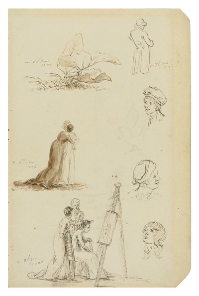 Tysk: Studie af hoveder, figurer og blade af Caspar David Friedrich