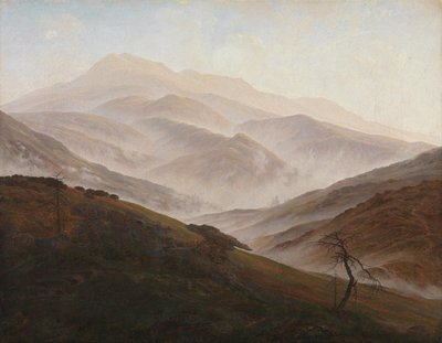 Landskab i Kæmpebjergene med stigende tåge af Caspar David Friedrich