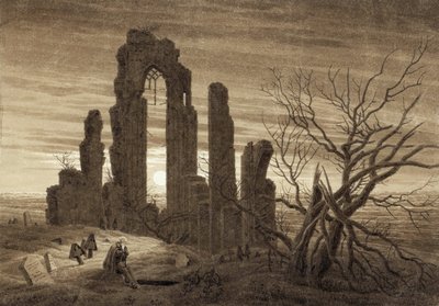 Vinter, nat, alderdom og død (uddrag fra cyklus af døgnets timer og menneskets aldre) - Værk af Caspar David Friedrich (1774-1840), sepia på papir (19,2x27,5 cm) af Caspar David Friedrich