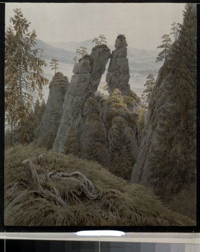 Stenporten i Neurathen (Tyskland). (Klippeportene i Neurathen). Værk af Caspar David Friedrich (1774-1840), akvarel på papir, mellem 1826 og 1828. Tysk kunst fra det 19. århundrede, romantik. State Hermitage, Sankt Petersborg. af Caspar David Friedrich