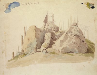 Rock and Tree: uafsluttet undersøgelse, 12. juli 1810 (wc og blyant på papir) af Caspar David Friedrich