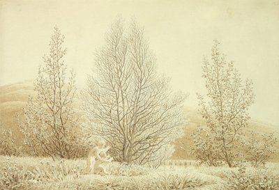 Forår (blyant og sepia på papir) af Caspar David Friedrich