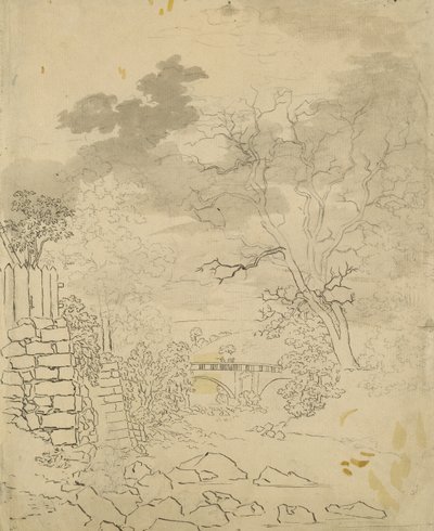 Strøm med en bro, ca. 1799 (blyant, pen og blæk på papir) af Caspar David Friedrich