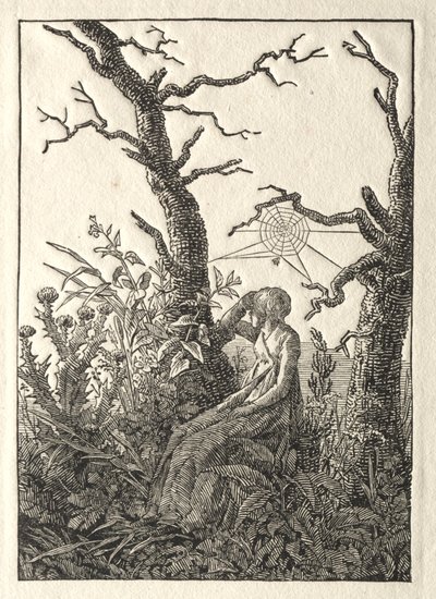 Kvinden med edderkoppevævet mellem bare træer, 1803. af Caspar David Friedrich