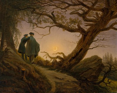 To mænd, der overvejer månen, ca. 1825-30. af Caspar David Friedrich