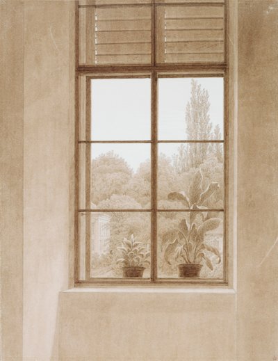 Vindue med udsigt over parken, 1810-1811. af Caspar David Friedrich