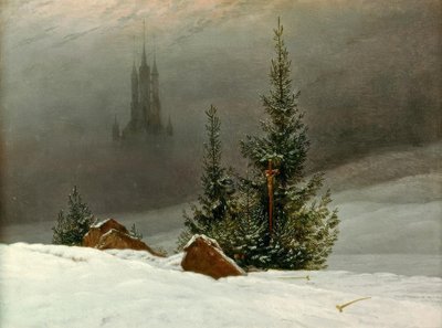 Vinterlandskab med kirke af Caspar David Friedrich