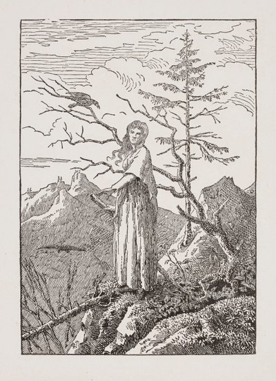 Kvinde med ravn ved afgrunden af Caspar David Friedrich