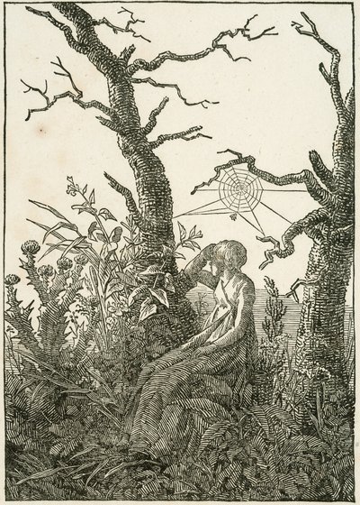Kvinde med spindelvæv mellem nøgne træer af Caspar David Friedrich