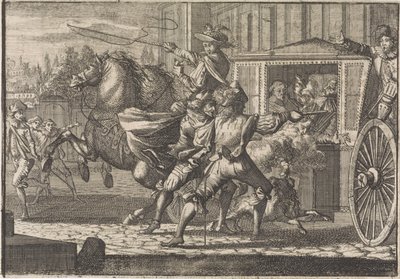 Angreb på Nicolau Monteiro, Prior af Cedofeita, i Roms gader af Caspar Luyken (attributed to)