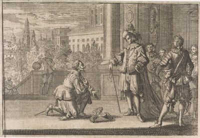 Charles IV, hertug af Lorraine, knælende før Ludvig XIII, 1641 af Caspar Luyken (attributed to)