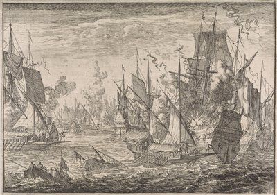 Søslag mellem tyrkiske krigsskibe og galejer fra Knights of Malta, 1644 af Caspar Luyken (attributed to)