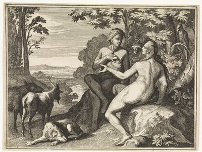 Adam og Eva omgivet af dyrene i paradis af Caspar Luyken