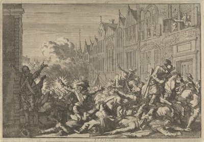 Vrede besat af Mazarin-tilhængere overfaldet af guvernør De Rohans ti kanoner, 1652 af Caspar Luyken