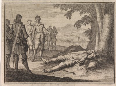 Filip den Gode finder en beruset bonde under et træ af Caspar Luyken