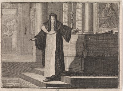 Non lægger en nøgle på et alter foran et billede af Maria af Caspar Luyken