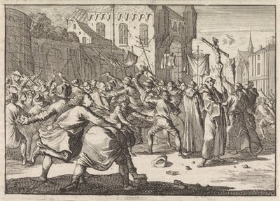 Ved Danzig hilses en procession af folket med stentrin, 1678 af Caspar Luyken