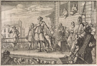 Thomas Wentworth, jarl af Strafford tiltaler folket fra stilladset, 1641 af Caspar Luyken