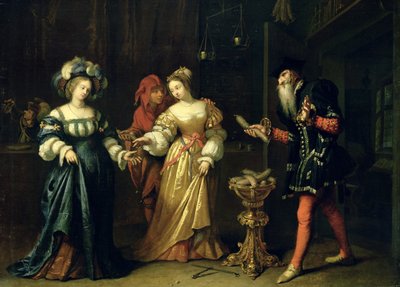 En maskeret joker, 1668 af Caspar Netscher