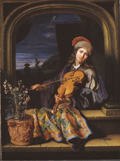 En violinspiller af Caspar Netscher