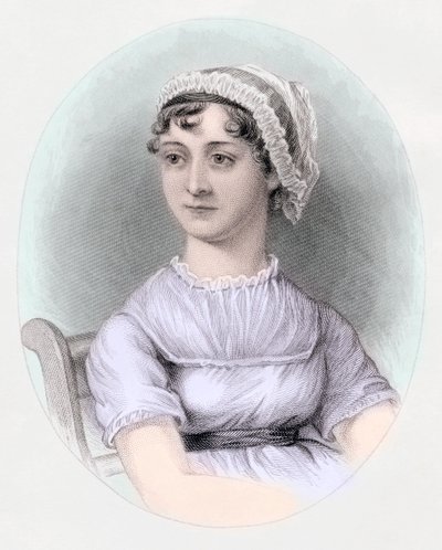 Portræt af Jane Austen, ca. 1850 (håndfarvet gravering) af Cassandra (after) Austen