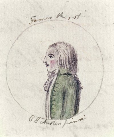 James I, ca. 1790 (pen & blæk og wc på papir) af Cassandra Austen