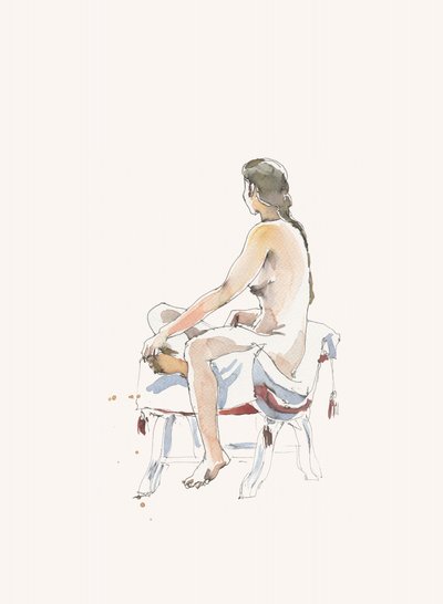 Stille siddende nøgenmodel af Catalina Somolinos
