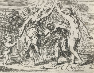 Dansende kvinder og amor af Catharina Questiers