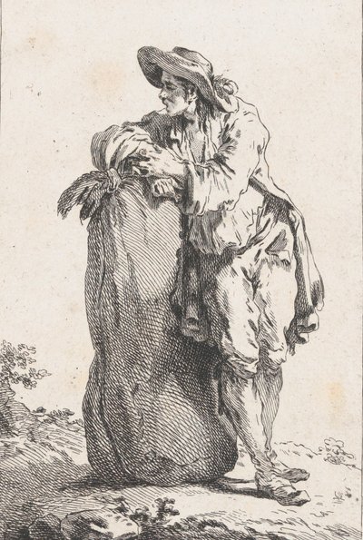 Bonde lænet op ad en sæk korn, 1758. af Catherine Francoise Beauvarlet