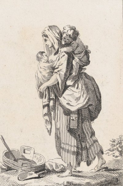 Bondekone med to børn, ca. 1758. af Catherine Francoise Beauvarlet