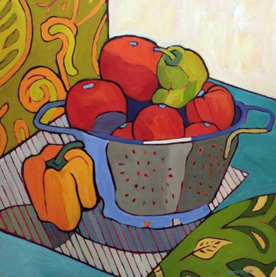 Hearty Vegetable Mosaic II, 2023 (olie på panel) af Catherine J Martzloff