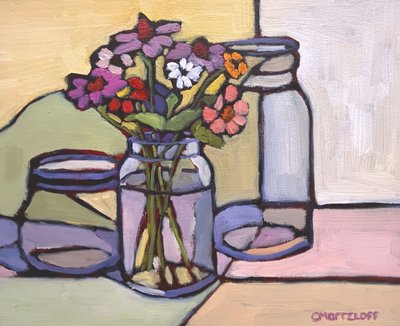 Reflective Glass, 2023 (olie på panel) af Catherine J Martzloff