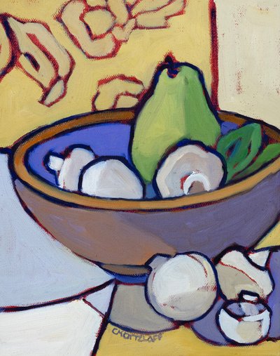 Den ydmyge svamp og den grønne pære, 2025 (olie på lærred) af Catherine J Martzloff