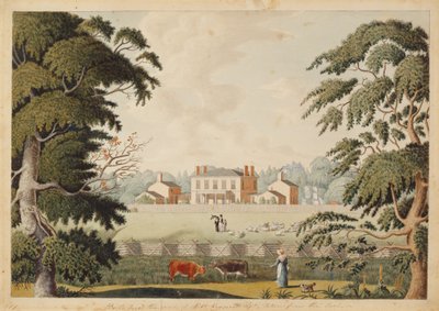 Belle Vue, Seat Robert Reynolds, Esquire taget fra øst (wc med pen og blæk på papir) af Catherine Reynolds