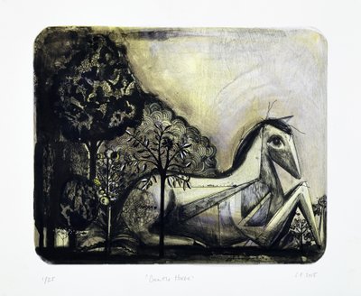 Gentle Horse, 2015 (mokulito-litografi med håndkolorering) af Cathie Pilkington