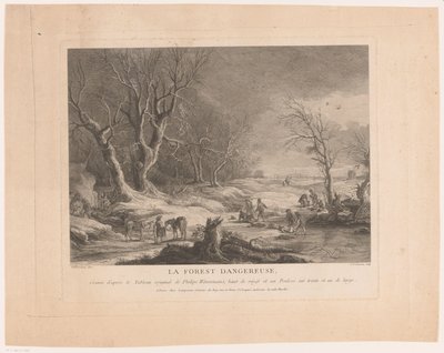 Vinterlandskab med angrebne figurer La forest dangereuse (titel på objekt) af Cathérine Elise Cousinet