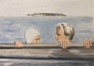 02.05.20 She liked him, 2020 (olie på papir) af Cathy Lomax