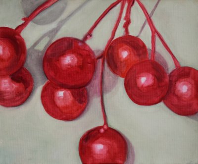 Cherries, 2013 (olie på papir) af Cathy Lomax